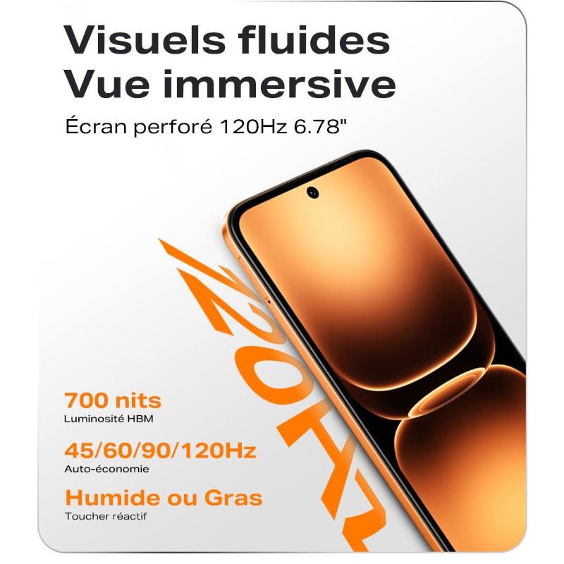 Smartphone Infinix Smart 20 écran HD design orange lumineux