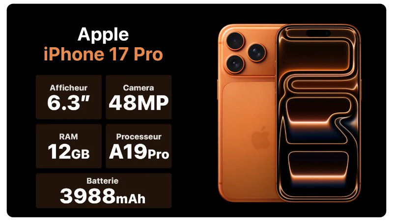Apple iPhone 17 Pro triple caméra 48 MP Deep Blue